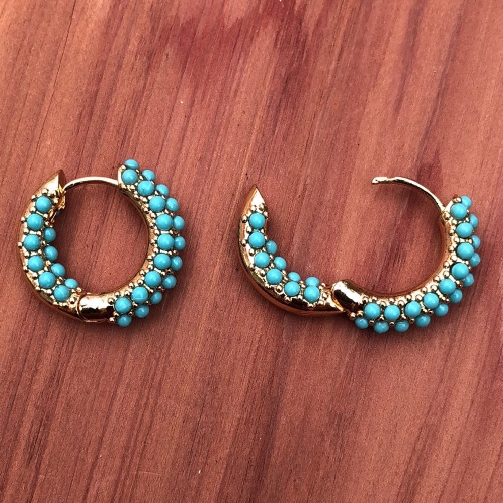 Turquoise Huggie Hoops! - Picture 5 of 6